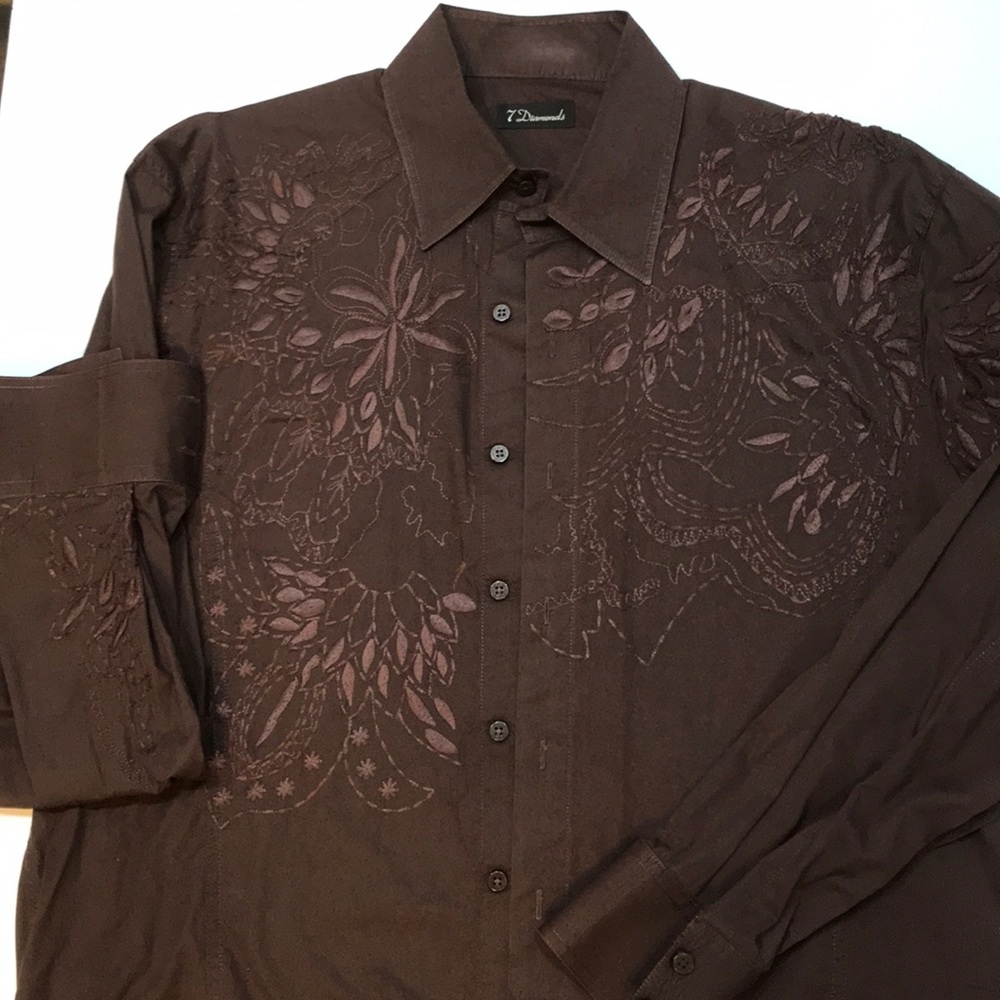 7 Diamonds brown embroidered xl shirt